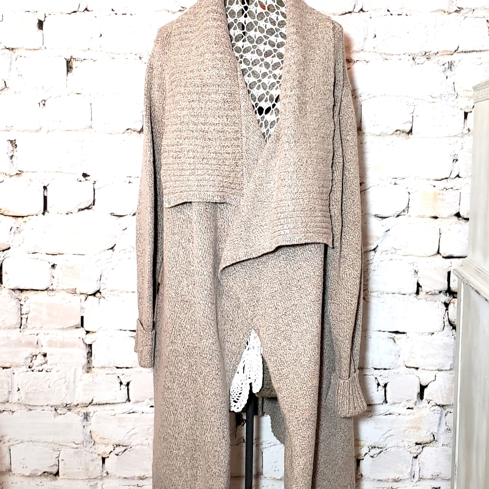 CAbi Long Open Front Cardigan in Taupe Blend